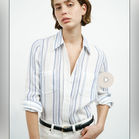 NILI LOTAN 
KAYA SHIRT - BLUE WHITE STRIPE - Picture 1 of 9